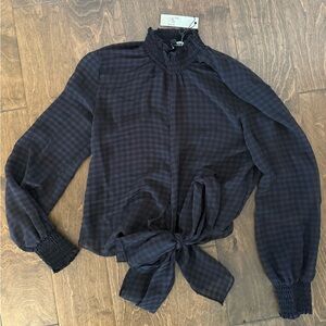 Olivaceous Elegant navy Checkered Women's blouse